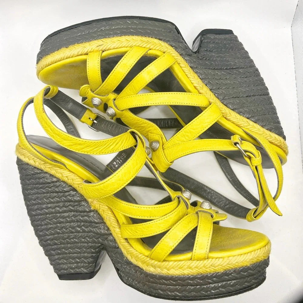 Balenciaga Yellow Strappy Wedges - Picture 2 of 9